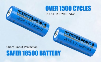 Henreepow 18500 충전식 배터리, 3.2V LifePo4 리튬 포스페이트 배터리 1000mAh 실외 GAR